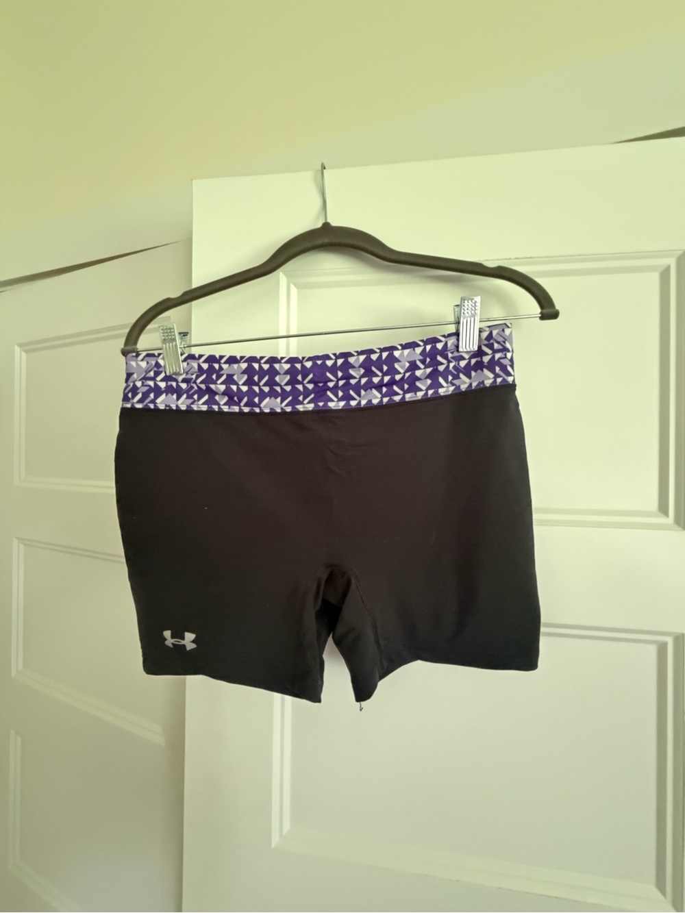 Under Armour Women’s Black Bike Shorts with Purple Patterned Waistband
